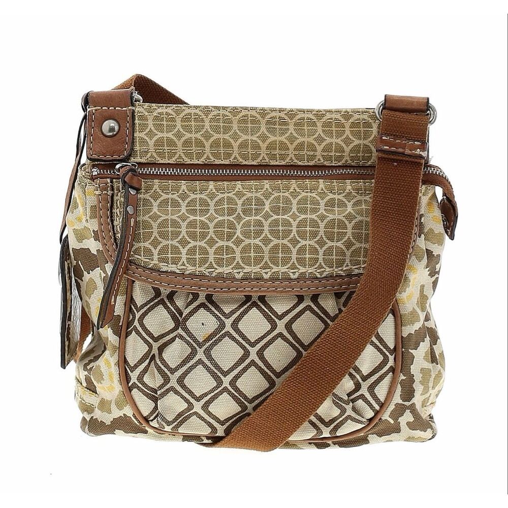 Fossil Y2K Canvas Key-Per Crossbody Bag Green Geometric Adjustable Shoulder EUC - Picture 4 of 15
